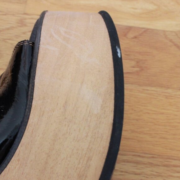 NWOT Free People Gabriela Leather Wood Clogs Black Tan Size 8 - Picture 10 of 11